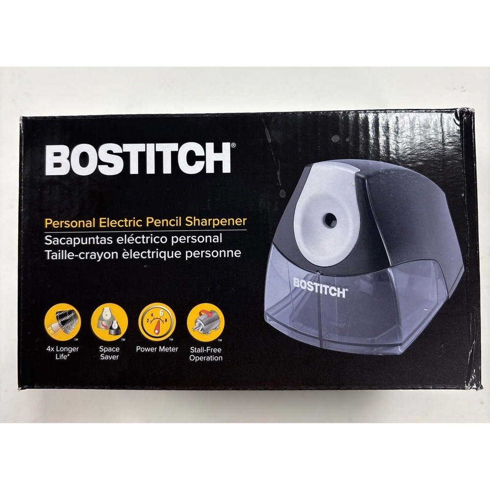Bostitch Electric Pencil Sharpener Personal Black 4X Life, Stall-free NIB